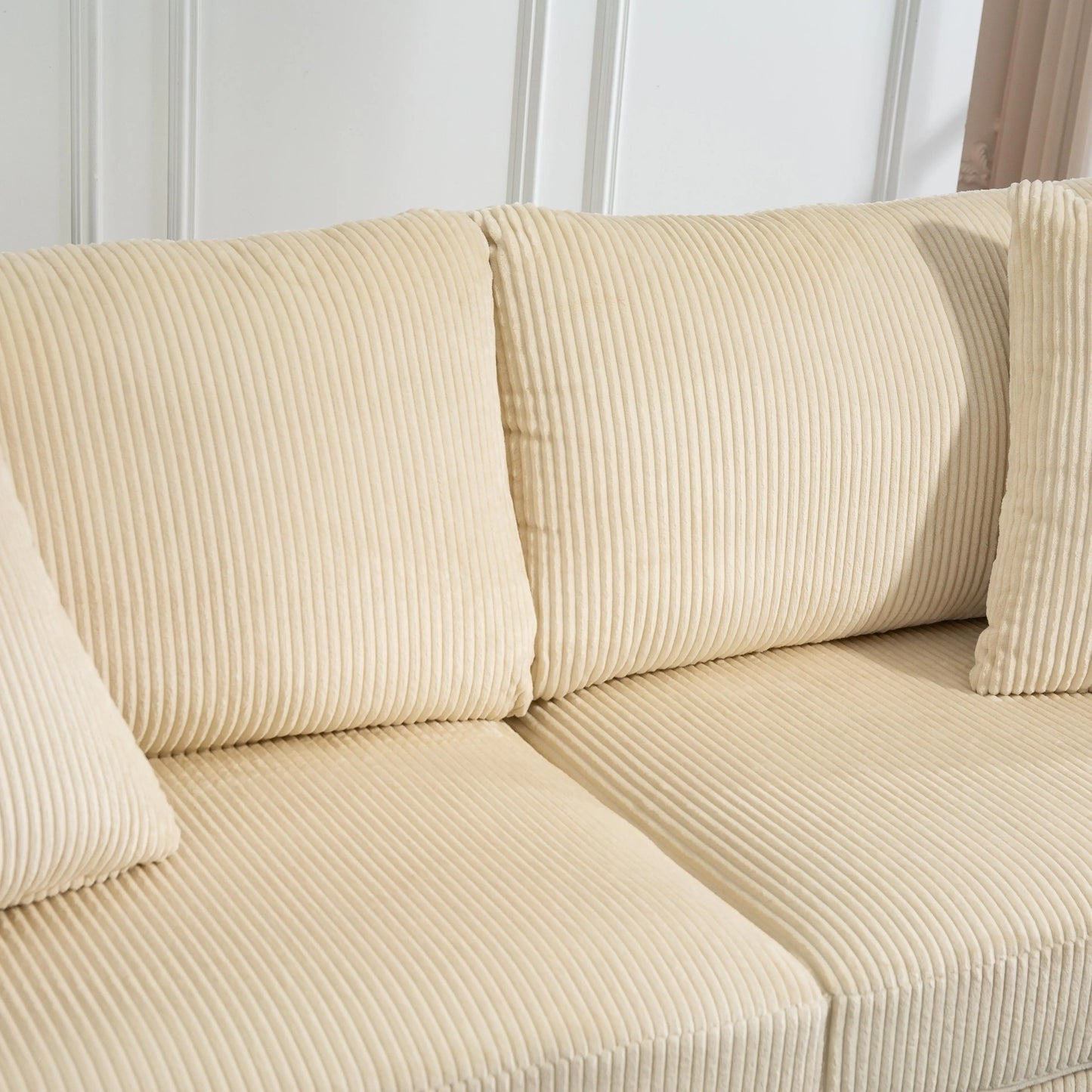 3 Seater Sofa, 83.5" Upholstered Couch, Pocket Spring, Cream White 3-Seater Sofas at Gallery Canada