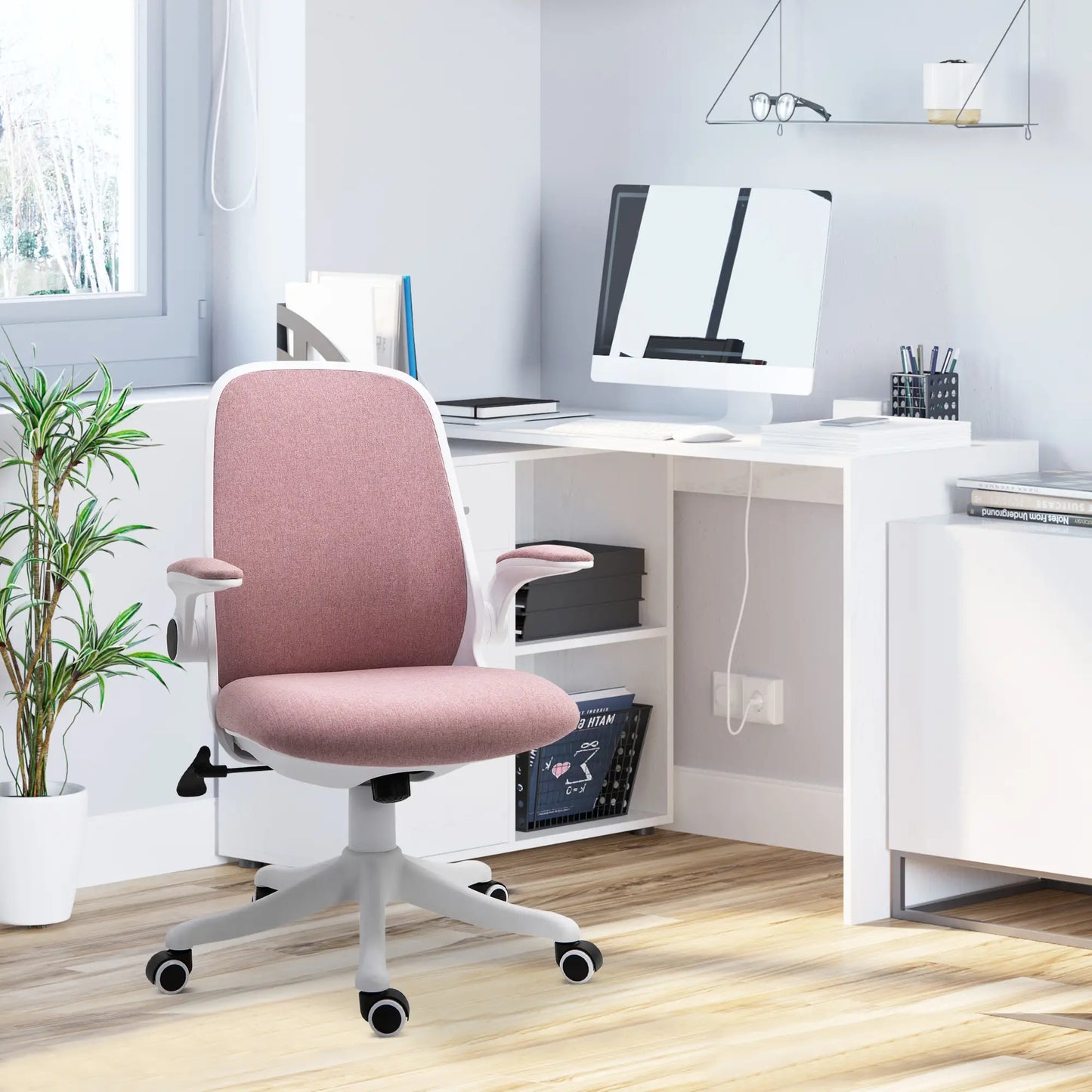 360° Swivel Office Chair, Breathable Fabric, Flip-Up Arms, Adjustable Height, Pink Task Chairs at Gallery Canada