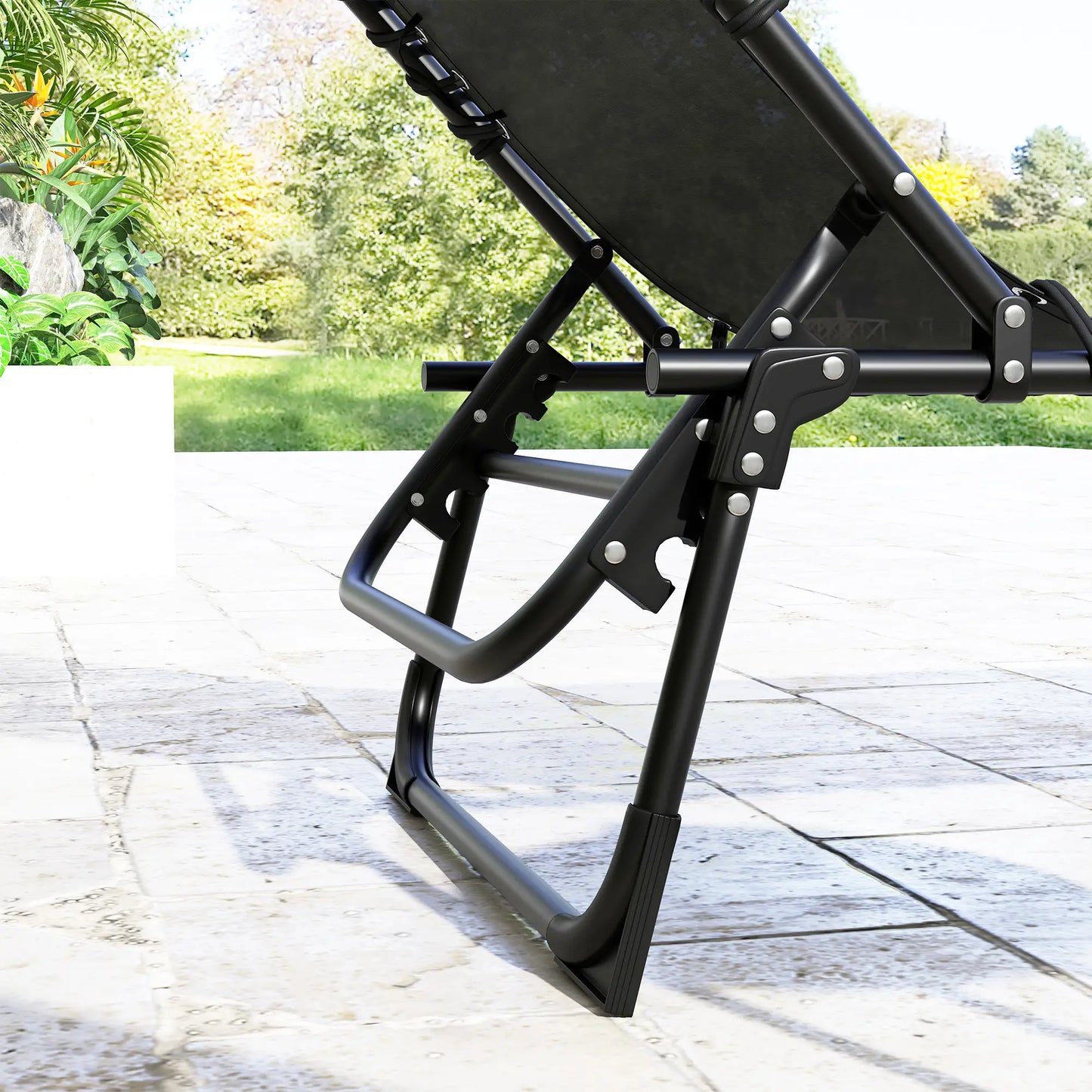 Folding Lounge Chair, Adjustable Chaise With Headrest, Black Lounger Chairs at Gallery Canada