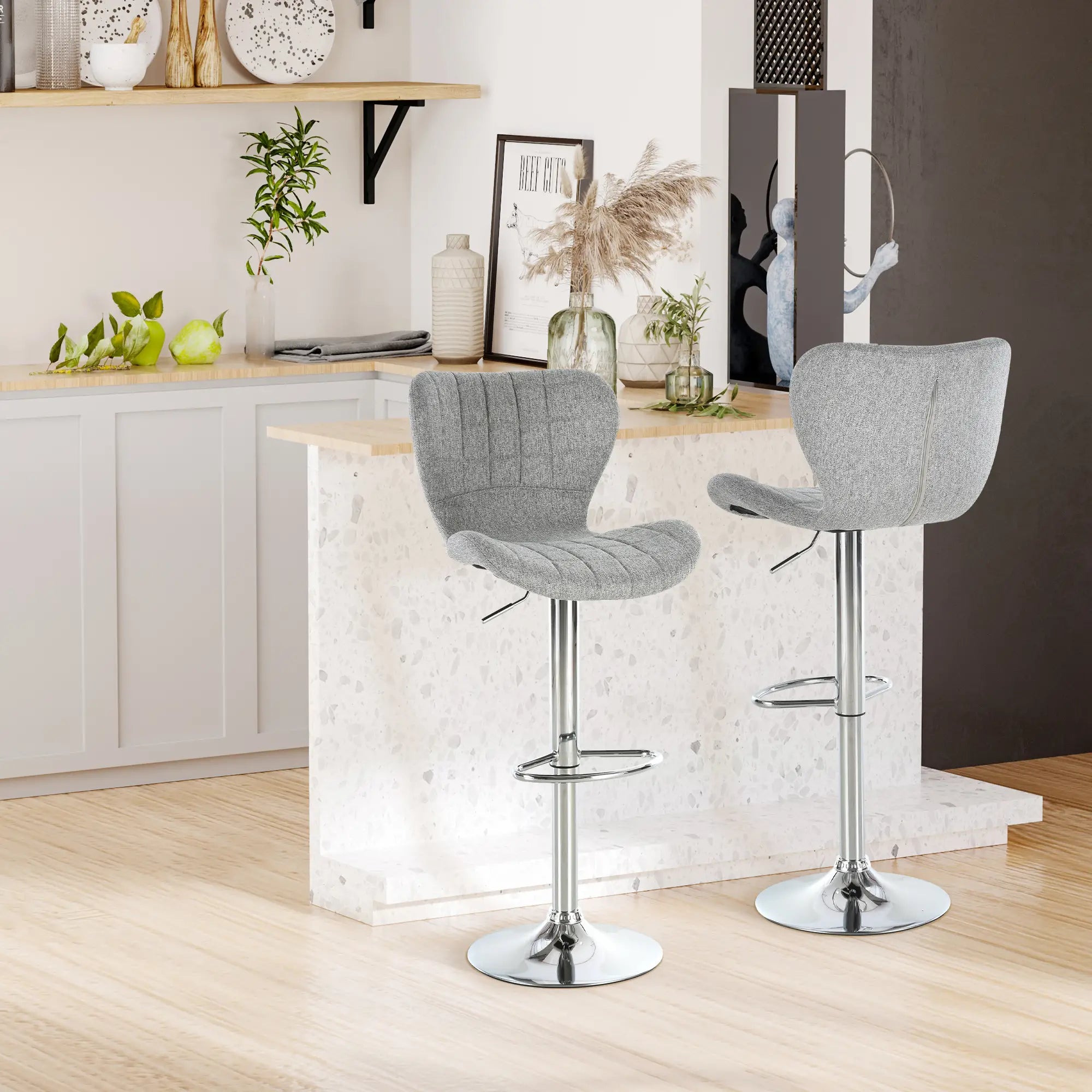 Set of 2 Adjustable Swivel Bar Stools, Counter Height, Grey Bar Stools at Gallery Canada