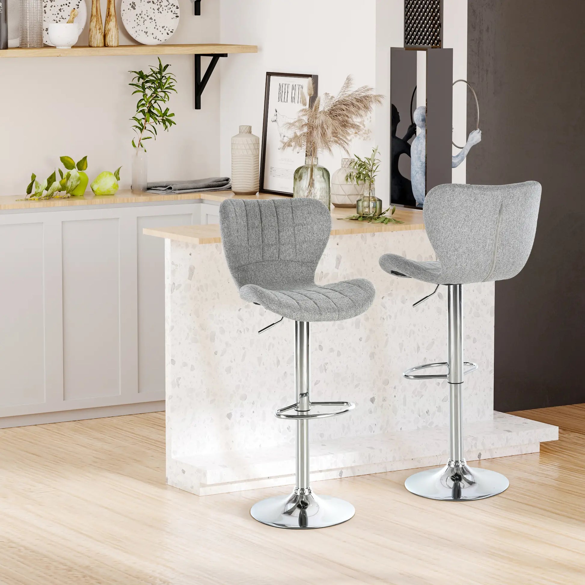 Set of 2 Adjustable Swivel Bar Stools, Counter Height, Grey Bar Stools at Gallery Canada