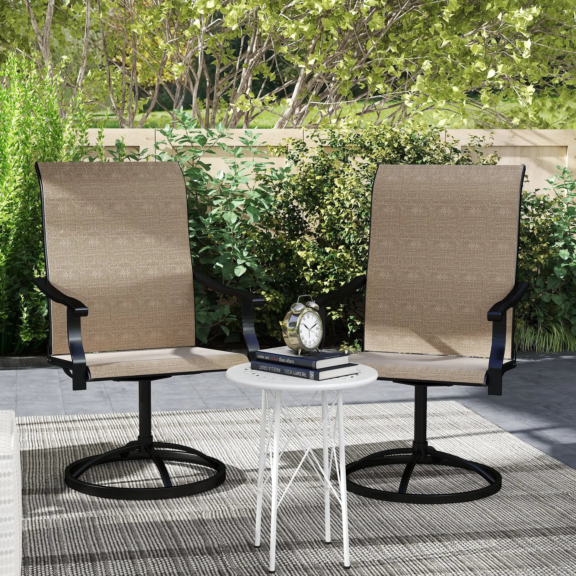Outdoor Swivel Dining Chairs, Set of 2, High Back, All Weather Mesh, Brown Bistro Sets at Gallery Canada