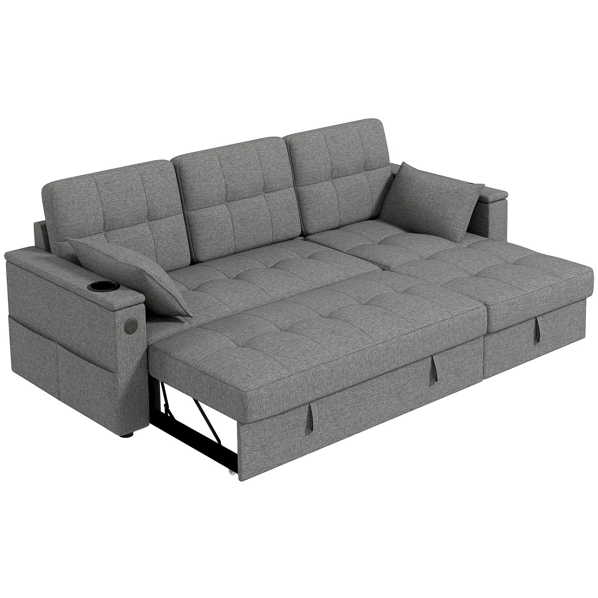 Convertible Sectional Sofa Bed, Pull Out Sleeper with USB, Chaise Storage, Grey Sofas & Reclining Chairs Dark Grey at Gallery Canada