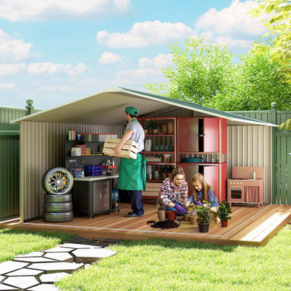 11' x 13' Garden Storage Shed, Double Sliding Door, 4 Ventilation Slots, Green Sheds at Gallery Canada