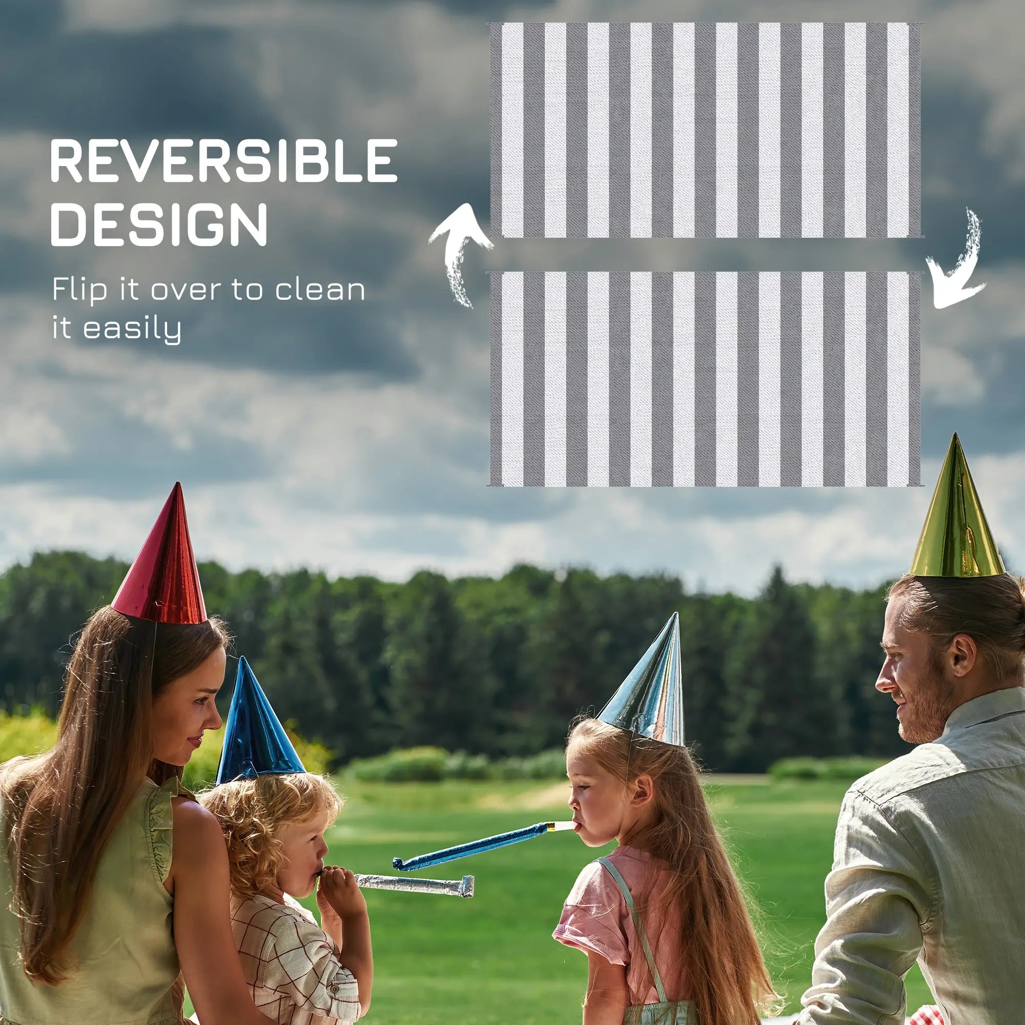 Reversible Outdoor RV Rug, Patio Floor Mat, 9' x 18', Grey & White Garden Decor at Gallery Canada