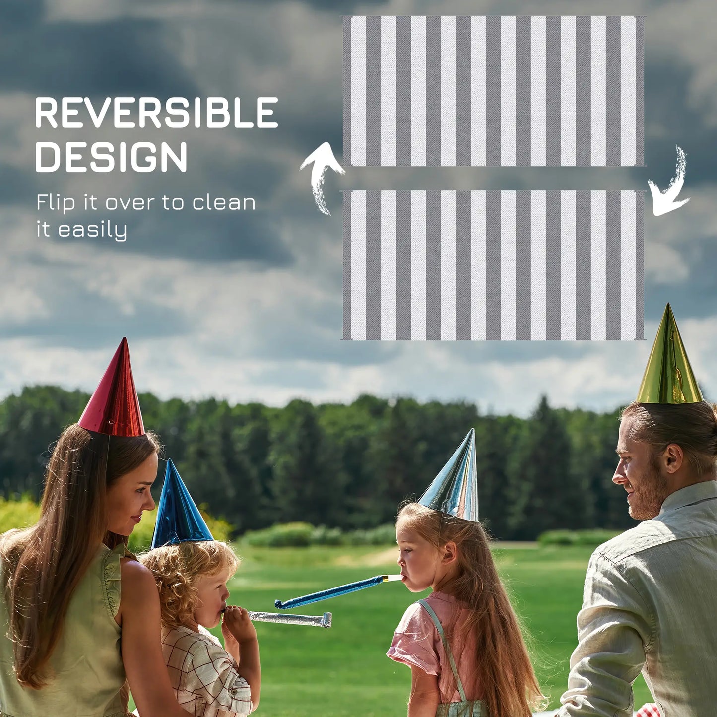 Reversible Outdoor RV Rug, Patio Floor Mat, 9' x 18', Grey & White Garden Decor at Gallery Canada