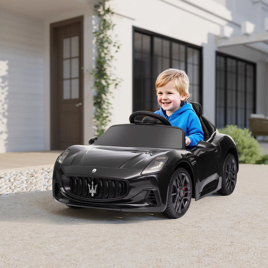 12V Maserati Kids Electric Car, Remote Control, LED Lights, MP3, Black Electric Toy Cars Black at Gallery Canada