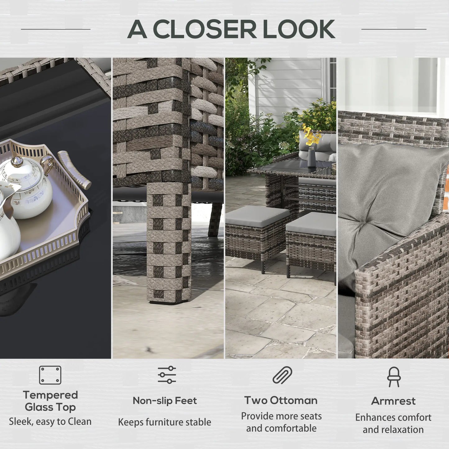 6pcs Outdoor Rattan Sofa Set, Wicker Sectional Couch, Dining Table, Chair, Grey Patio Furniture Sets at Gallery Canada