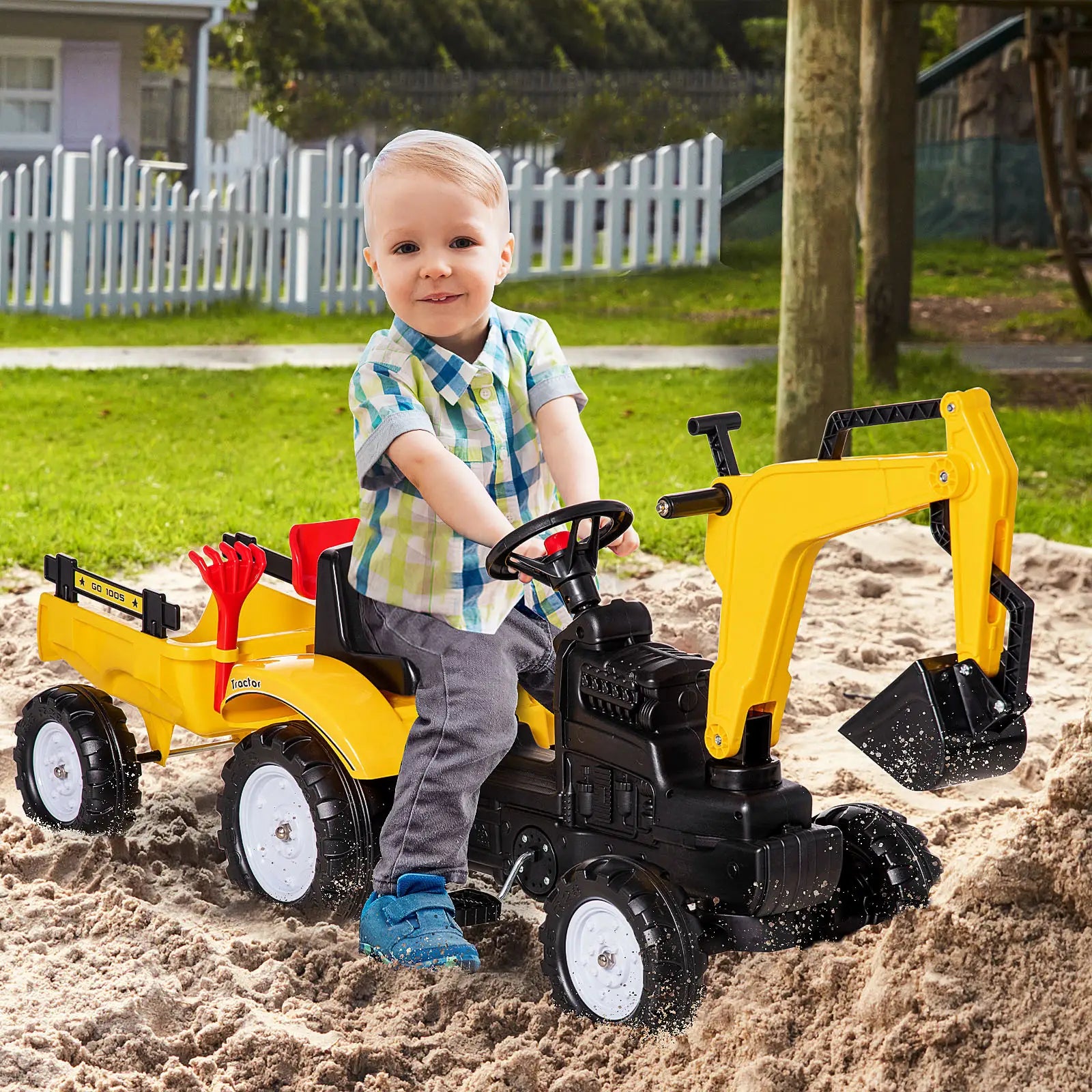 Kids Ride On Tractor, Pedal Construction Car With Trailer, 3 Year Old, Yellow Toy Excavators at Gallery Canada