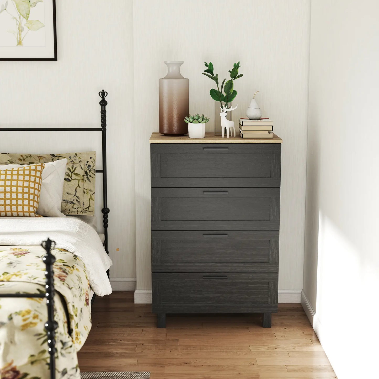 4 Drawer Dresser, Solid Wood Legs, Black Storage Cabinets at Gallery Canada