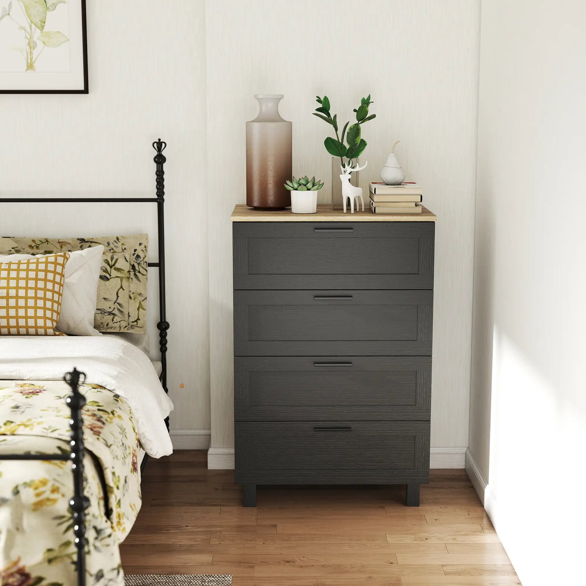 4 Drawer Dresser, Solid Wood Legs, Black Storage Cabinets at Gallery Canada