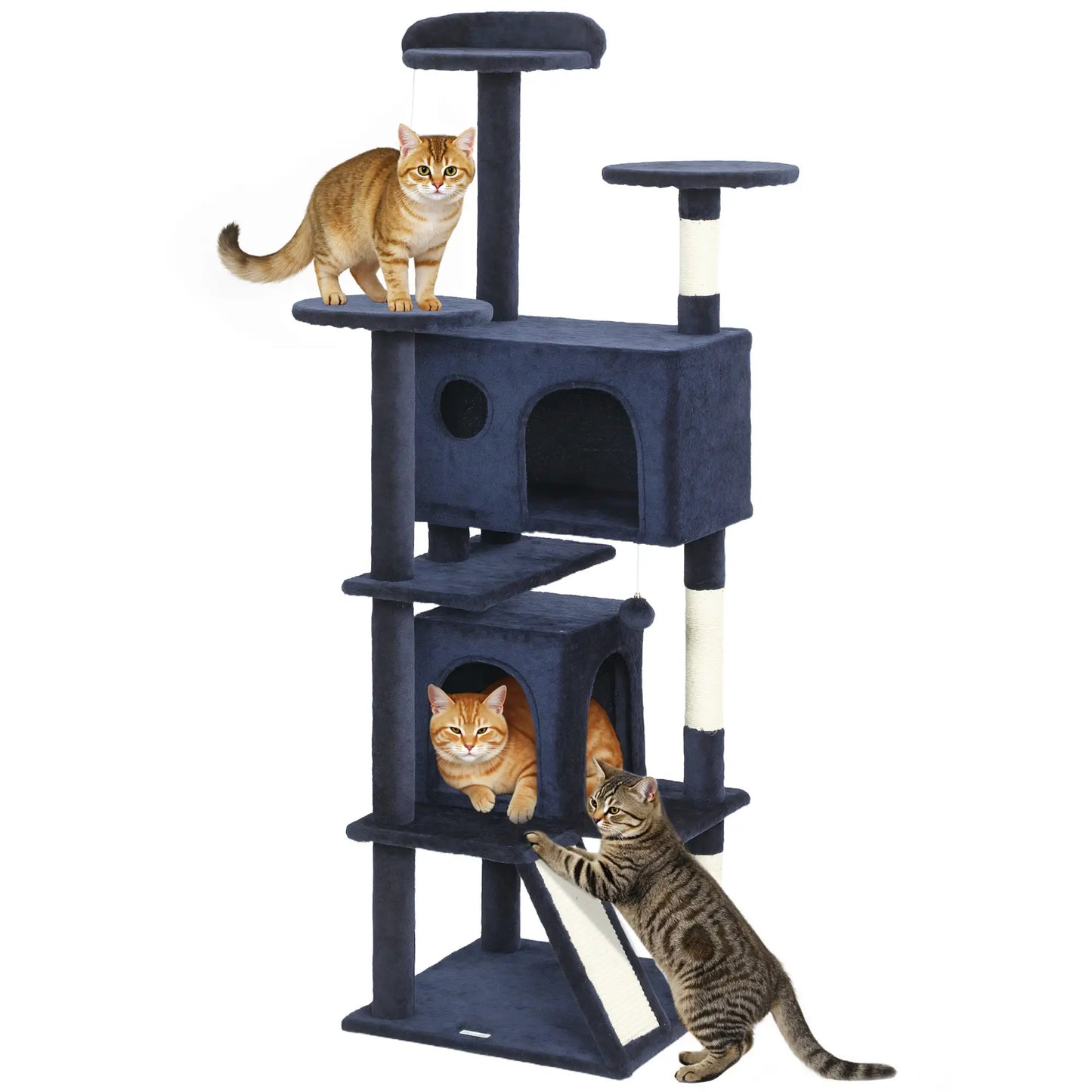 63" Cat Tree, Multi-Level Tower, Scratching Posts, Condos, Bed, Dark Blue