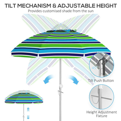 6ft Adjustable Beach Umbrella, Sand Anchor, Tilt Bag, 40+ UV, Multicolour Beach Umbrellas at Gallery Canada