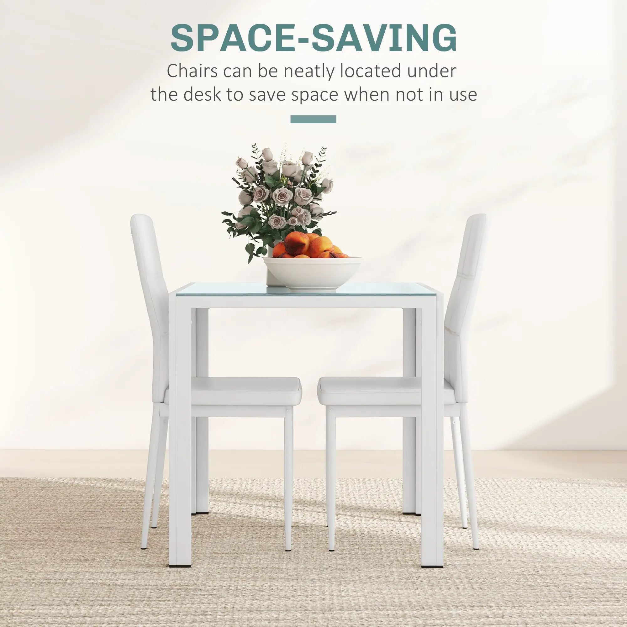 3-Piece Rectangular Glass Dining Table, Metal Frame, Faux Leather Chairs, White Bar Sets at Gallery Canada