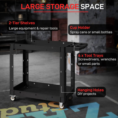 2-Tier Rolling Tool Cart, 500 LBS Capacity, Black Tool Organizers at Gallery Canada