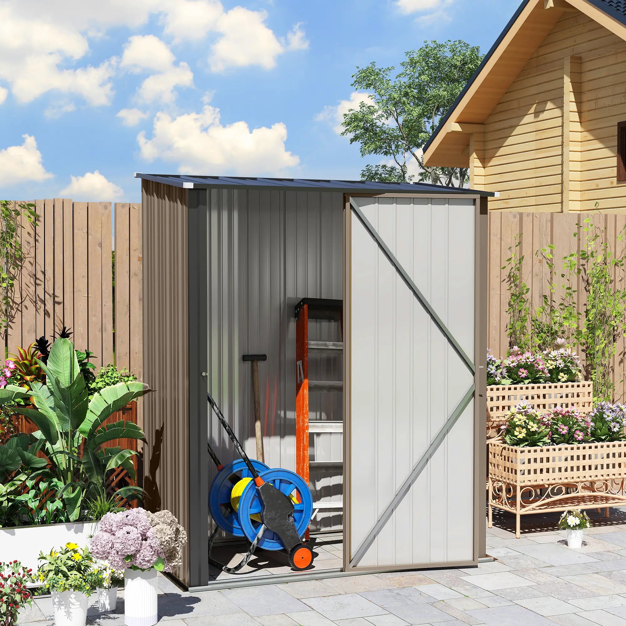 5' x 3' Outdoor Storage Shed, Steel Garden Shed, Lockable Door, Brown Sheds at Gallery Canada