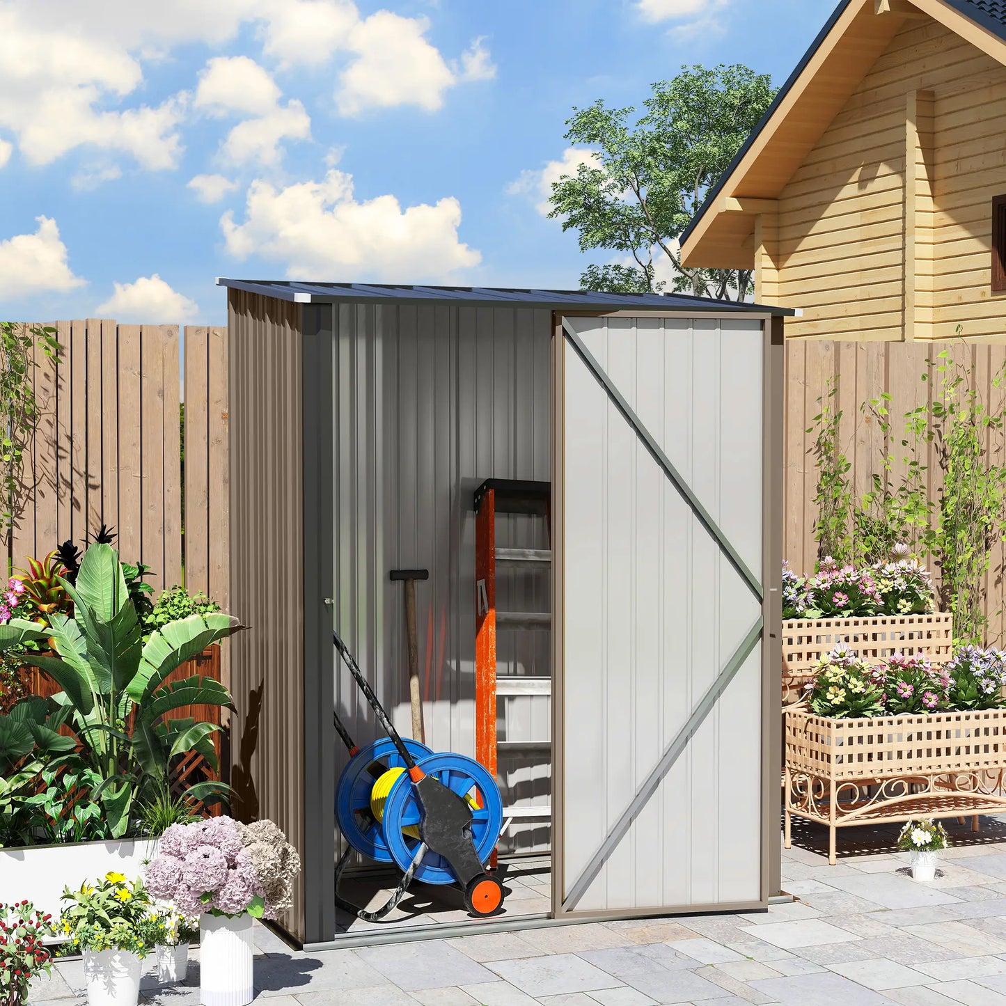5' x 3' Outdoor Storage Shed, Steel Garden Shed, Lockable Door, Brown Sheds at Gallery Canada