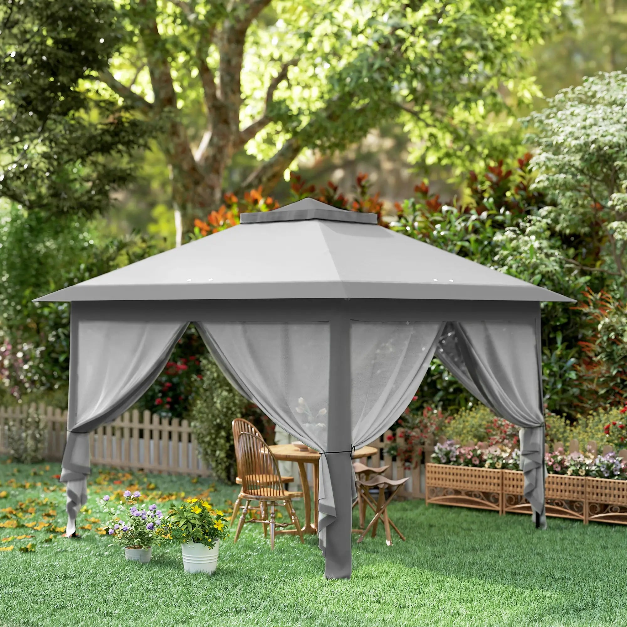 11' x 11' Pop Up Gazebo, Double Roof Foldable Canopy Tent, Grey Pop Up Canopies at Gallery Canada