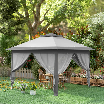 11' x 11' Pop Up Gazebo, Double Roof Foldable Canopy Tent, Grey Pop Up Canopies at Gallery Canada