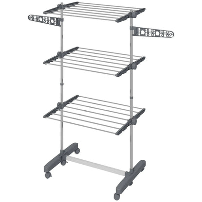 3-Tier Foldable Clothes Drying Rack, Stainless Steel, 6 Castors, Grey Bath Accessories Grey and Silver at Gallery Canada
