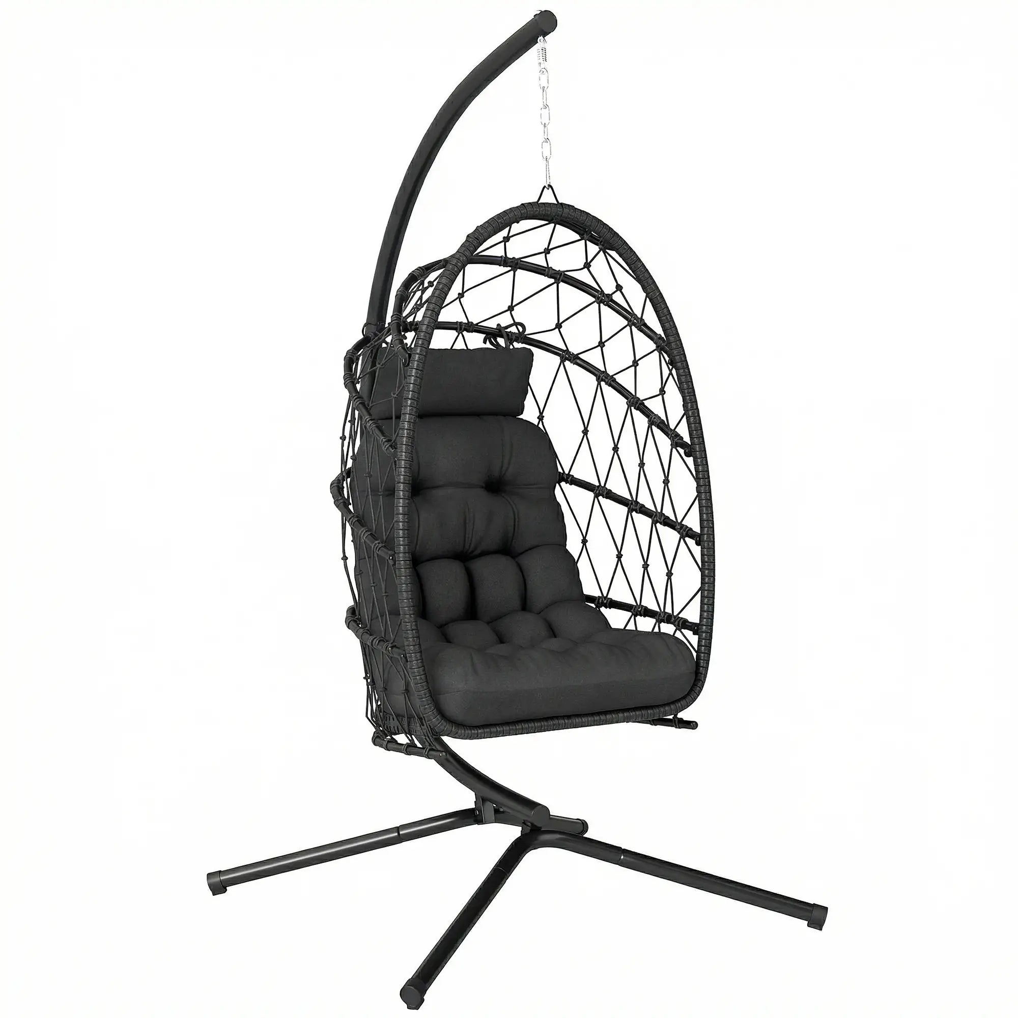 Hanging Egg Chair With Stand, Foldable Wicker Rattan Swing, Thick Cushion, Black Patio Swings with Stand at Gallery Canada