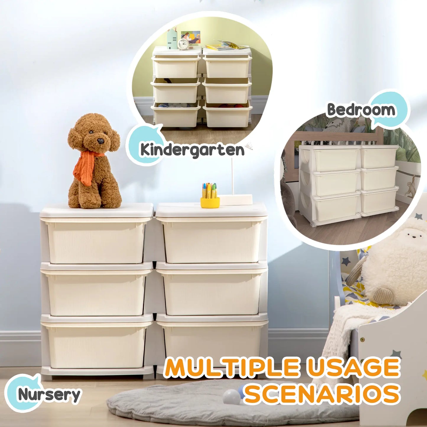 3 Tier Kids Toy Organizer, 6 Plastic Drawers, Cream White Baby & Kids Storage at Gallery Canada