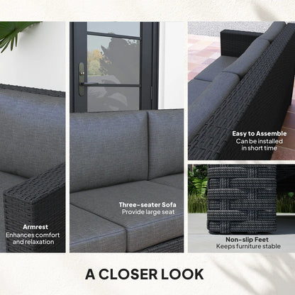 3 Seat Rattan Wicker Sofa, Outdoor Patio Furniture with Cushion, Grey Patio Furniture Sets at Gallery Canada