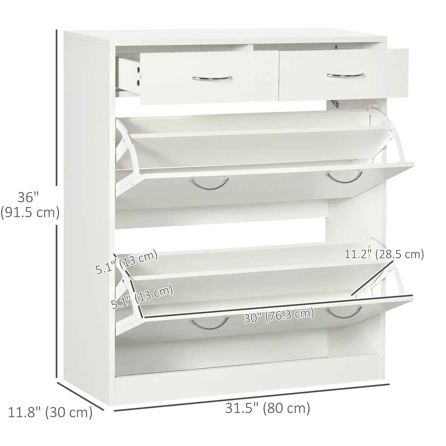 Narrow Shoe Storage, 2 Flip Drawers, Adjustable Shelves, 12 Pairs, White Shoe Storage Cabinets & Racks at Gallery Canada