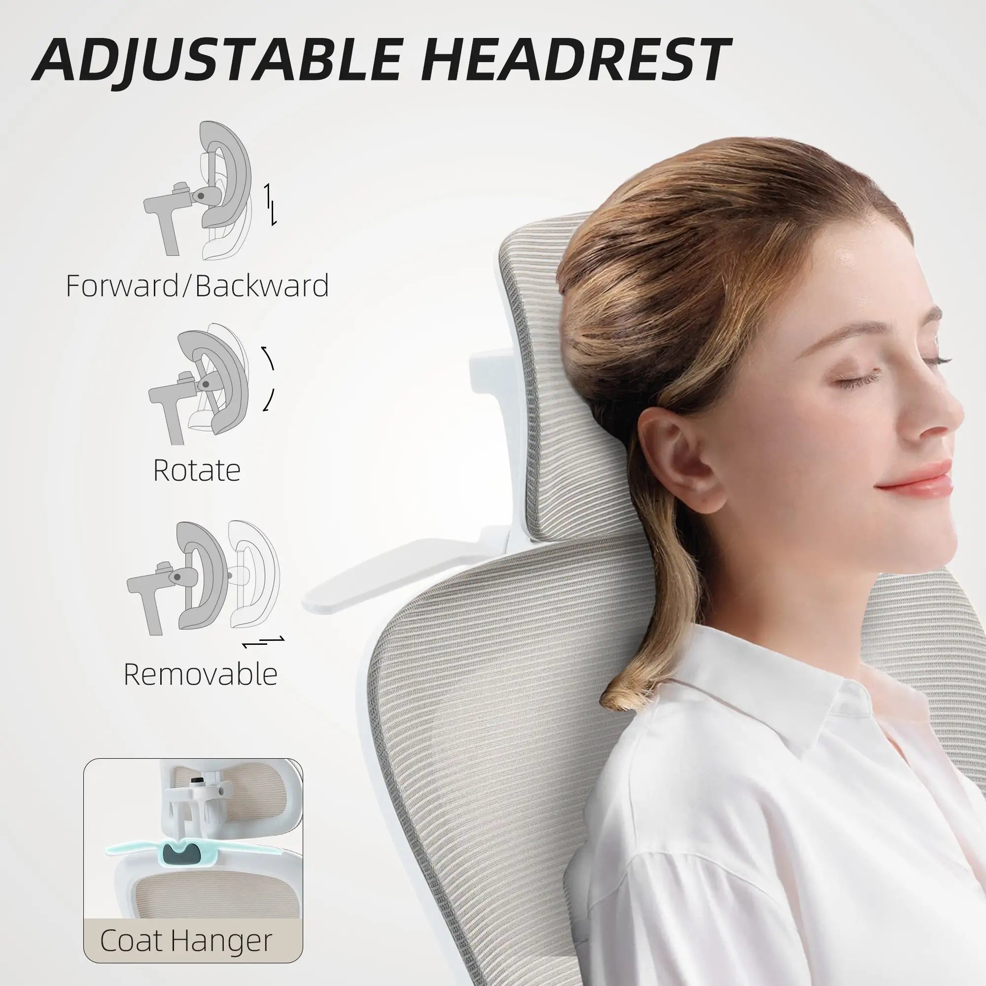 Mesh Office Chair, Ergonomic with Flip-Up Armrest, Rotatable Headrest, Adjustable Lumbar Support, Grey Office Chairs at Gallery Canada