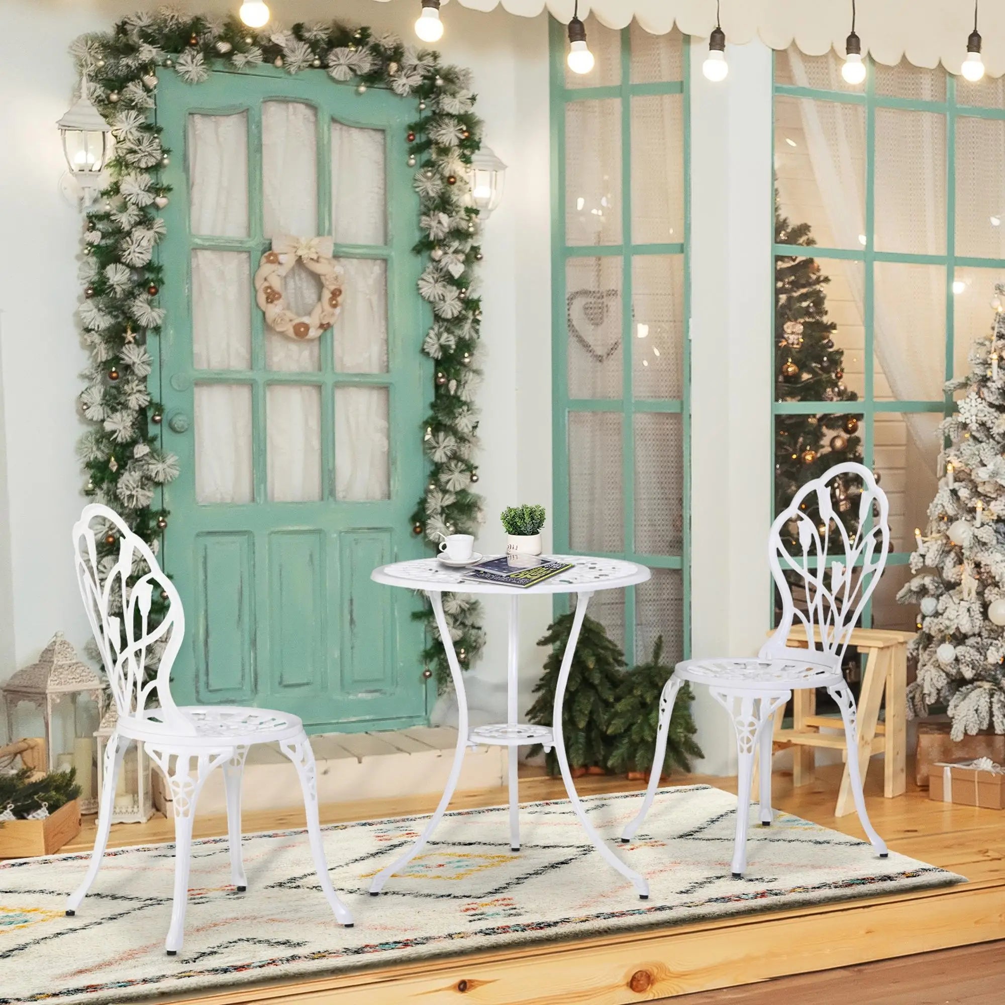 3 Pc Patio Bistro Set, Outdoor Cast Aluminum Table and Chairs, White Bistro Sets at Gallery Canada