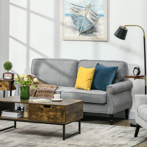 Traditional Double Sofa, Sponge Padding, Rubber Wood Leg, 2 Seater, Nail Head Accent