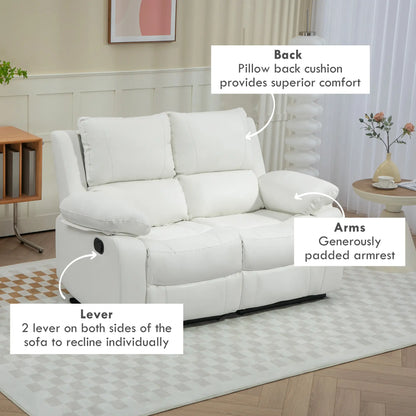 PU Leather Manual Recliner Sofa, Double Reclining Loveseat, White 2-Seater Sofas at Gallery Canada