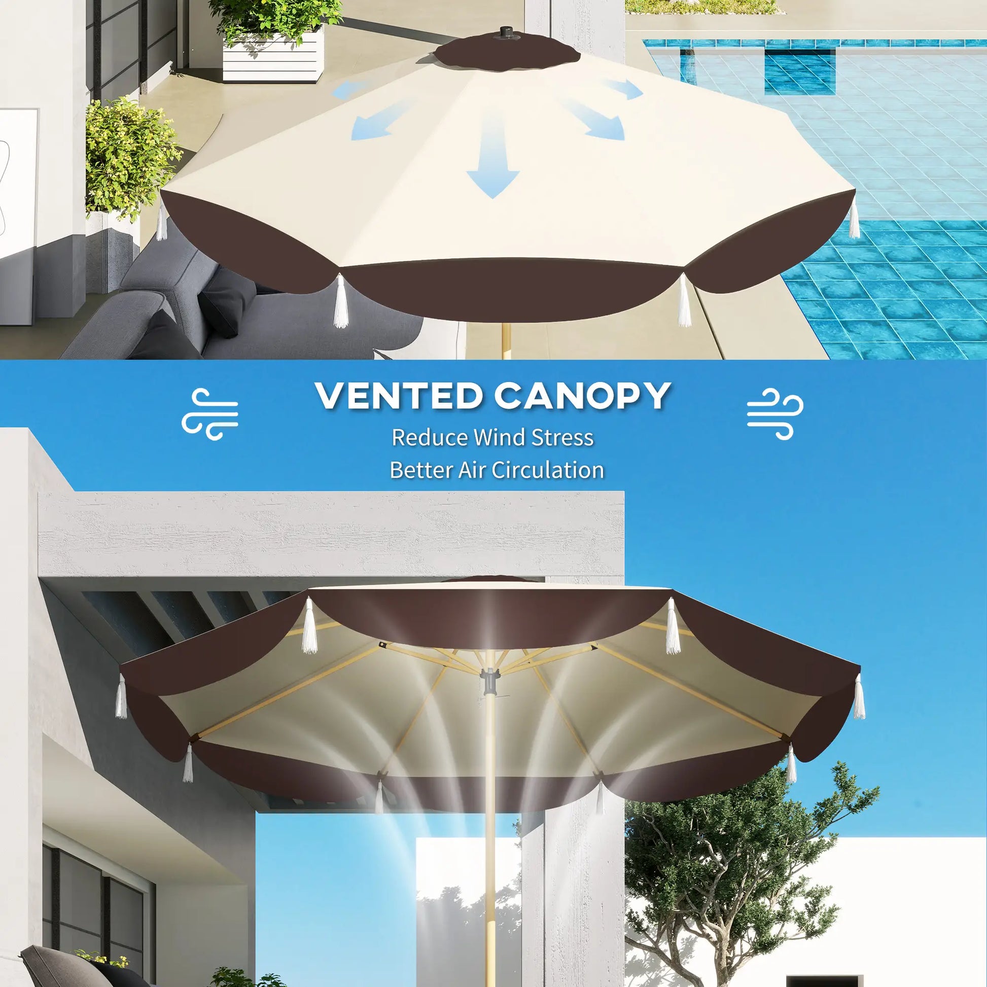 9FT Patio Umbrella, UPF 50+, 8 Ribs, Vented, Beige Sun Umbrellas at Gallery Canada