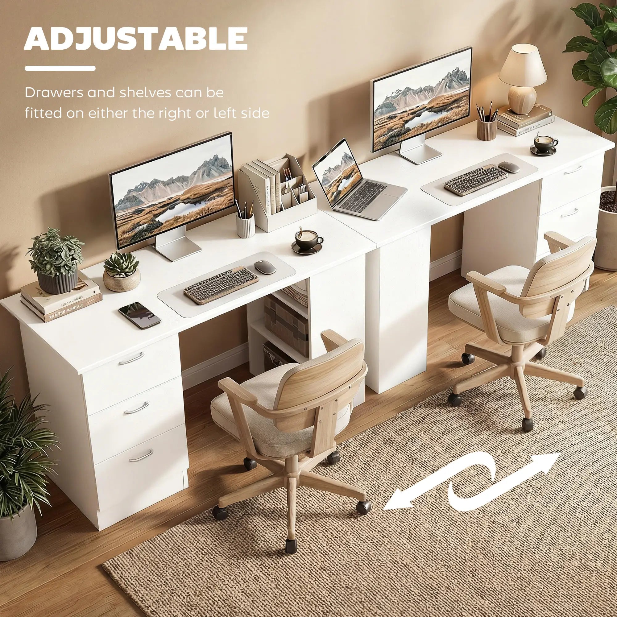47 Inches Office Desk, 3-Tier Storage Shelves, Drawers, White Writing Desks at Gallery Canada