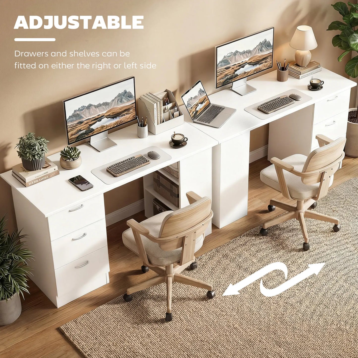 47 Inches Office Desk, 3-Tier Storage Shelves, Drawers, White Writing Desks at Gallery Canada