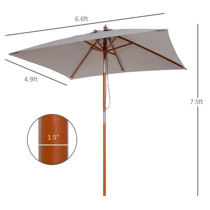 6.6 x 5ft Fir Wooden Patio Umbrella, Tilt Mechanism, 6 Ribs, Grey Sun Umbrellas at Gallery Canada