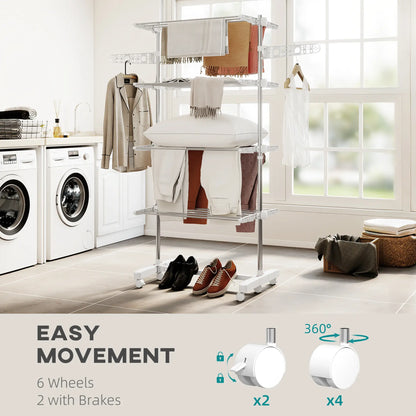 Stainless Steel Folding Clothes Drying Rack, Side Wings, Castors, Indoor Outdoor, White Bath Accessories at Gallery Canada