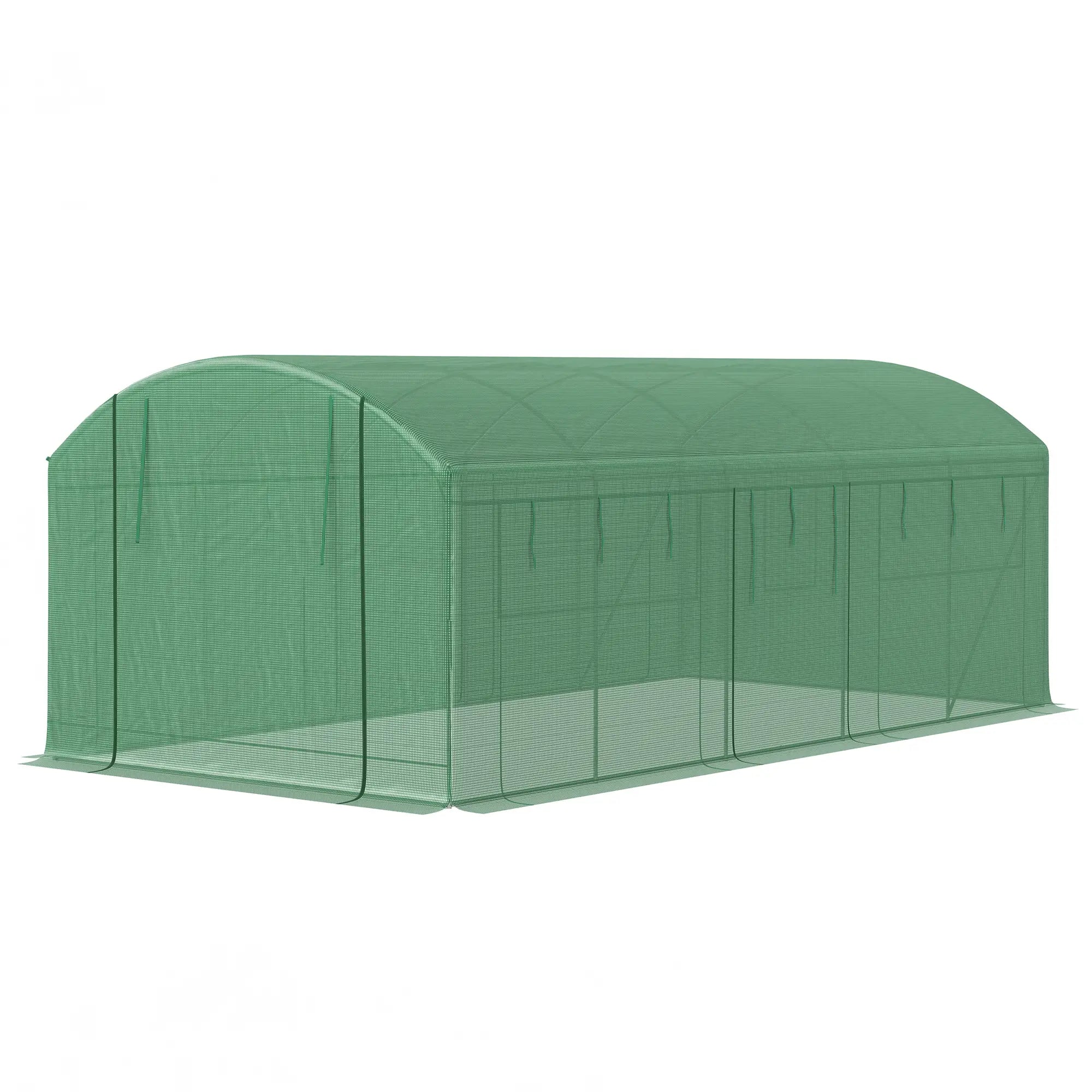 19.5' x 10' x 7.5' Walk-In Greenhouse, 3 Roll-Up Doors, Mesh Windows, Green Tunnel Greenhouses Green at Gallery Canada
