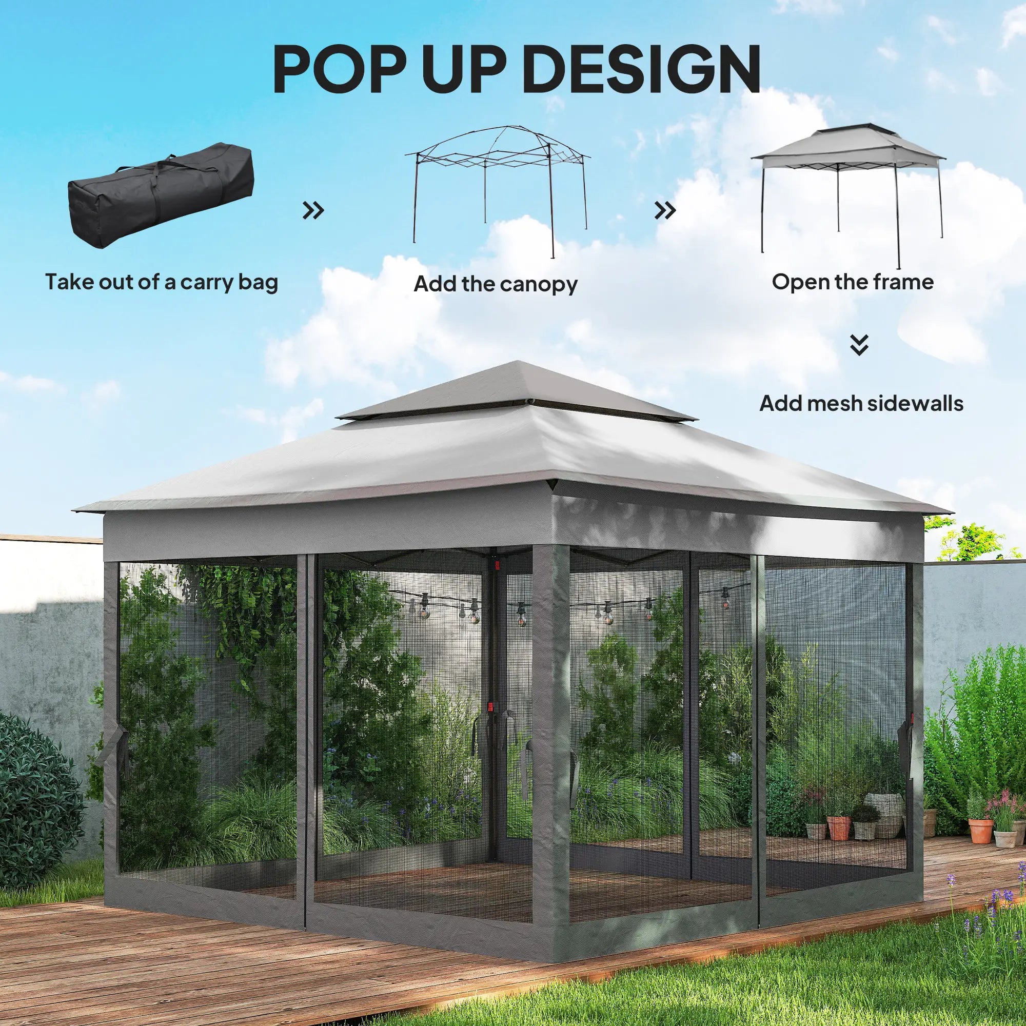 11' x 11' Pop Up Canopy, 2-Tier Soft Top Shelter Tent With Netting, Mixed Grey Pop Up Canopies at Gallery Canada
