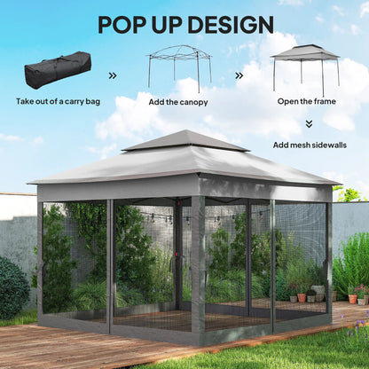 11' x 11' Pop Up Canopy, 2-Tier Soft Top Shelter Tent With Netting, Mixed Grey Pop Up Canopies at Gallery Canada