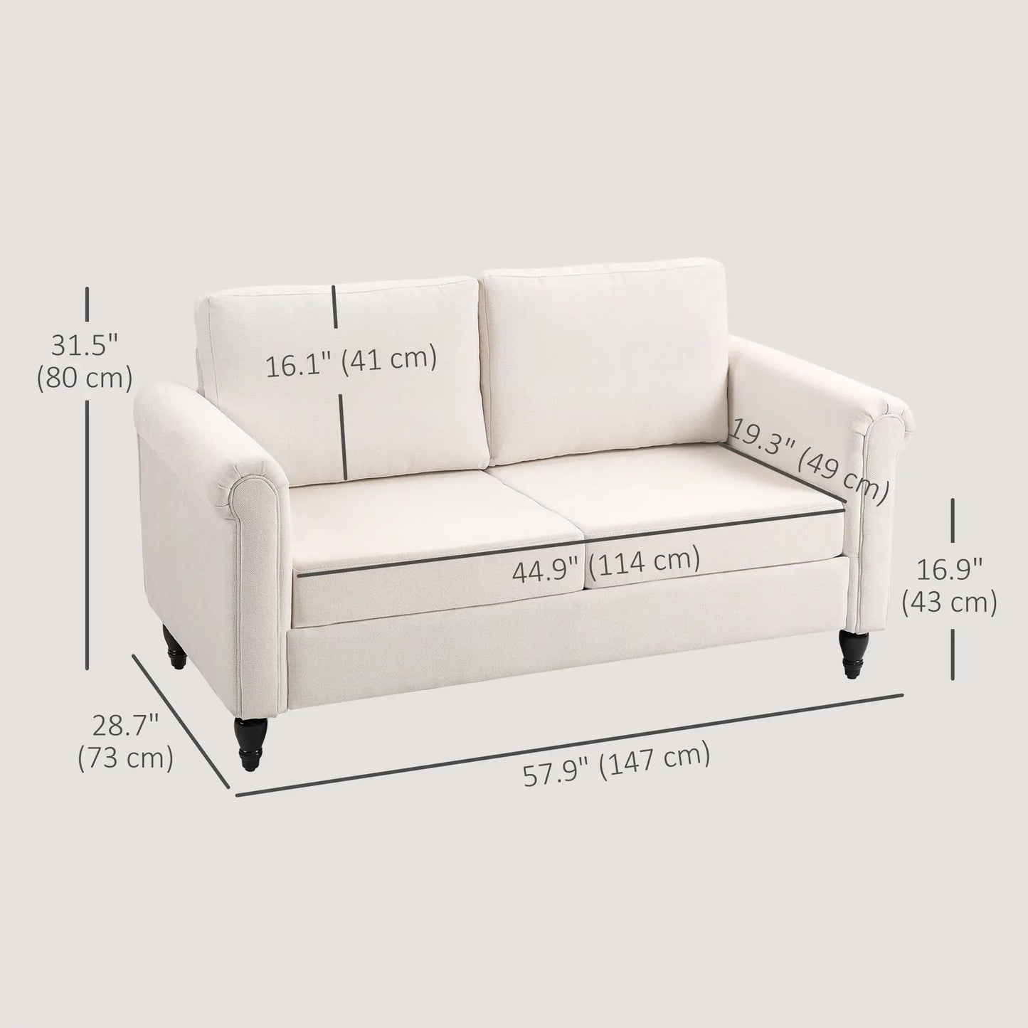 Vintage Loveseat, Chenille Fabric 2 Seater Sofa, Cream White 2-Seater Sofas at Gallery Canada