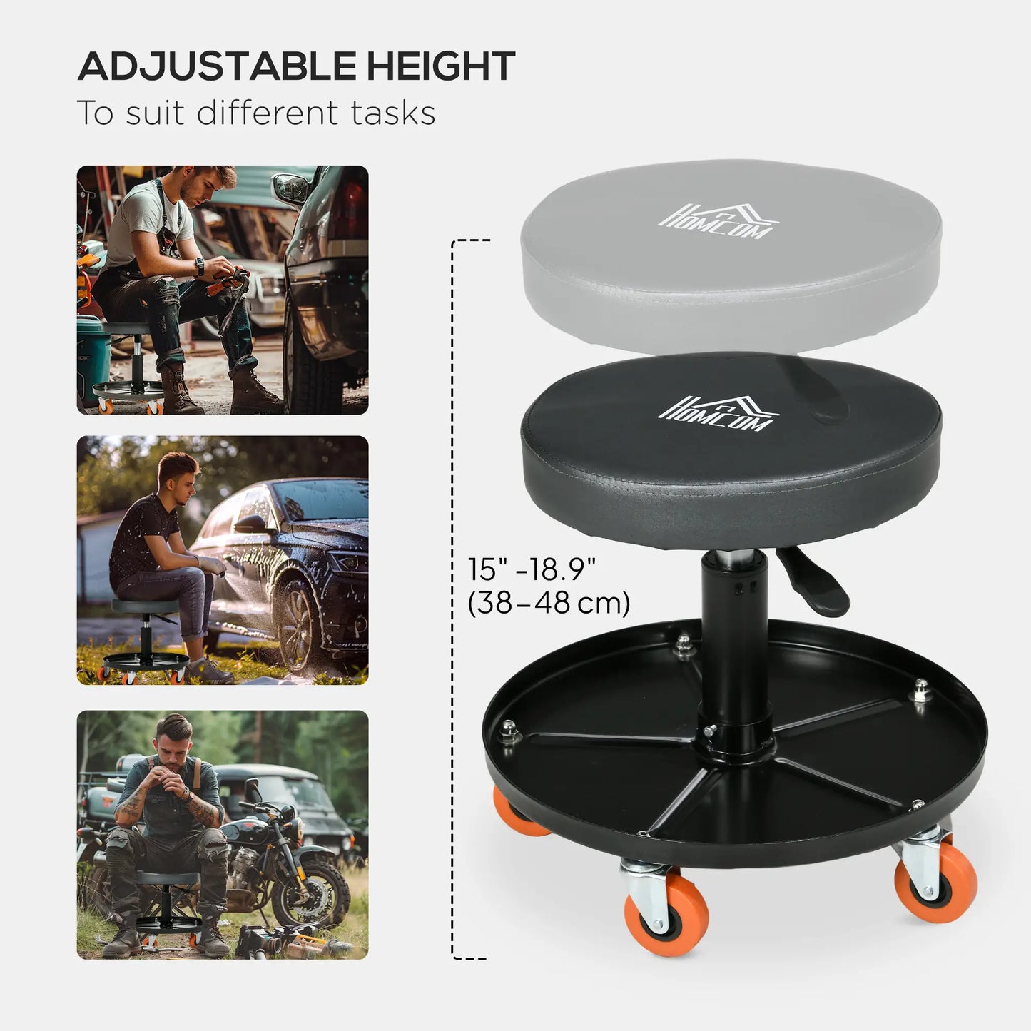 Adjustable Pneumatic Mechanic Stool, with Tool Tray, Wheels, Black Automotive at Gallery Canada