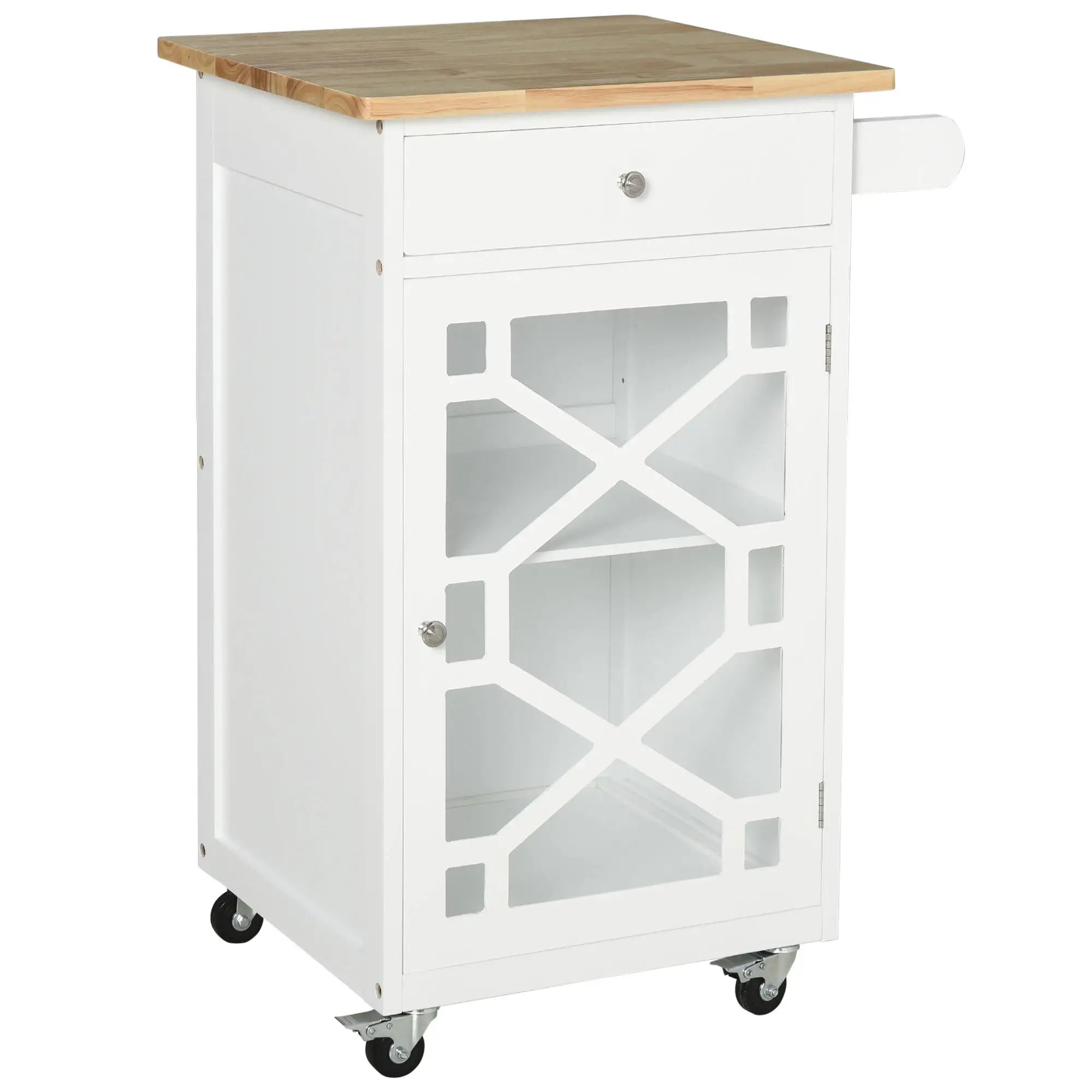 Kitchen Cart on Wheels, Adjustable Shelf, Towel Rack, White Kitchen Islands & Kitchen Carts at Gallery Canada
