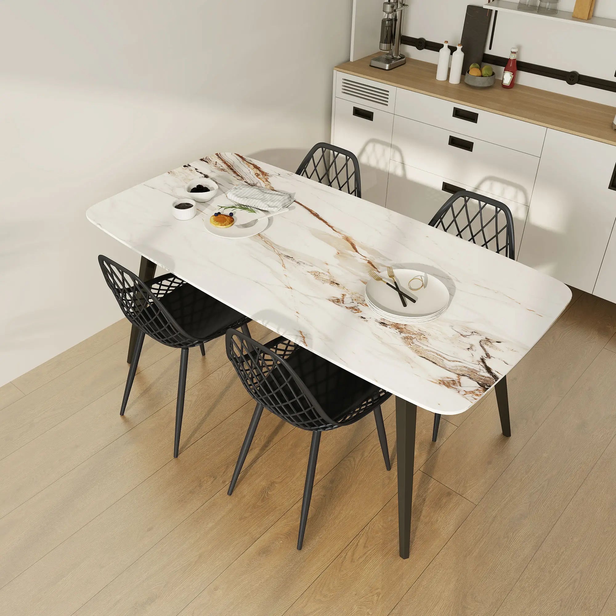 Modern Dining Chairs Set of 4, Plastic Kitchen Chairs with Hollow Backrest and Metal Legs for Living Dining Room, Black Dining Chairs at Gallery Canada