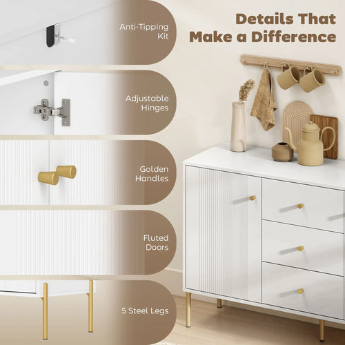 Buffet Cabinet, Modern Sideboard with 3 Drawers and 2 Shelves, White