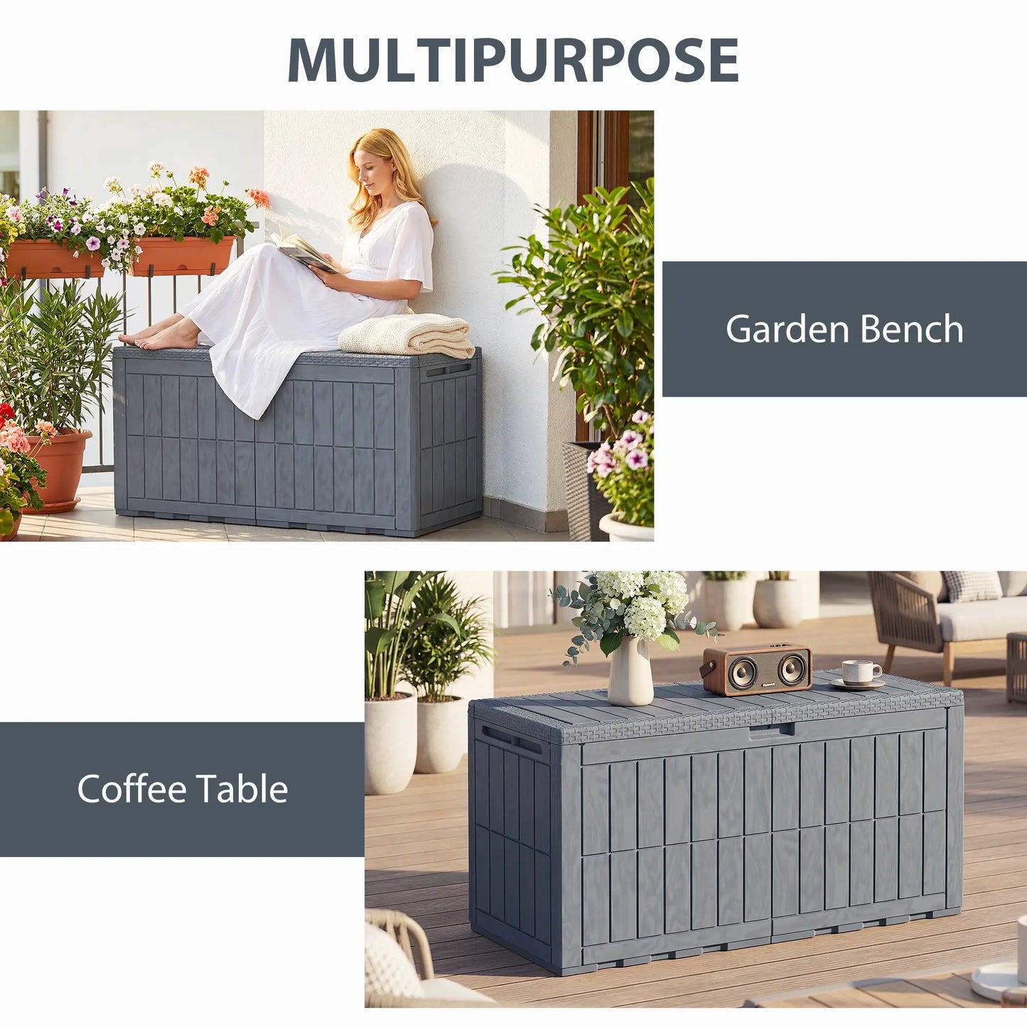 100 Gallon Resin Deck Box, Waterproof Lockable Outdoor Storage Patio Storage Boxes at Gallery Canada