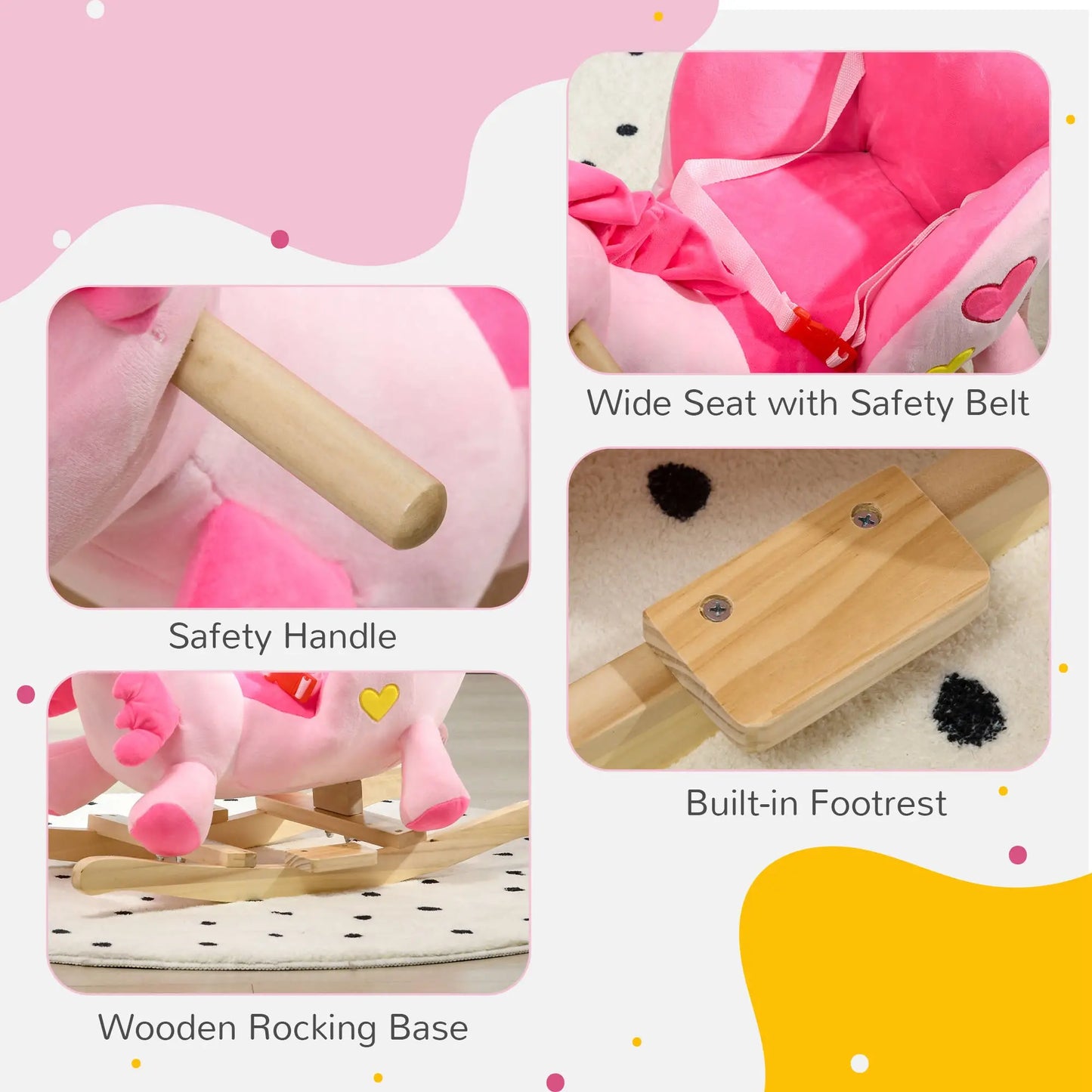 Baby Rocking Horse, Unicorn Ride On with Songs, Wooden Base, Safety Belt, 1.5-3 Year Old, Pink Rocking Horses at Gallery Canada