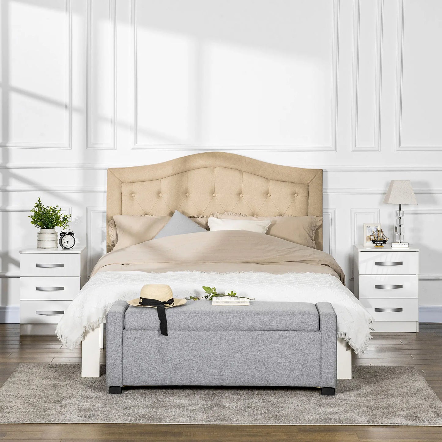 Modern Nightstand Set of 2, 3 Drawer Bedside Tables, White