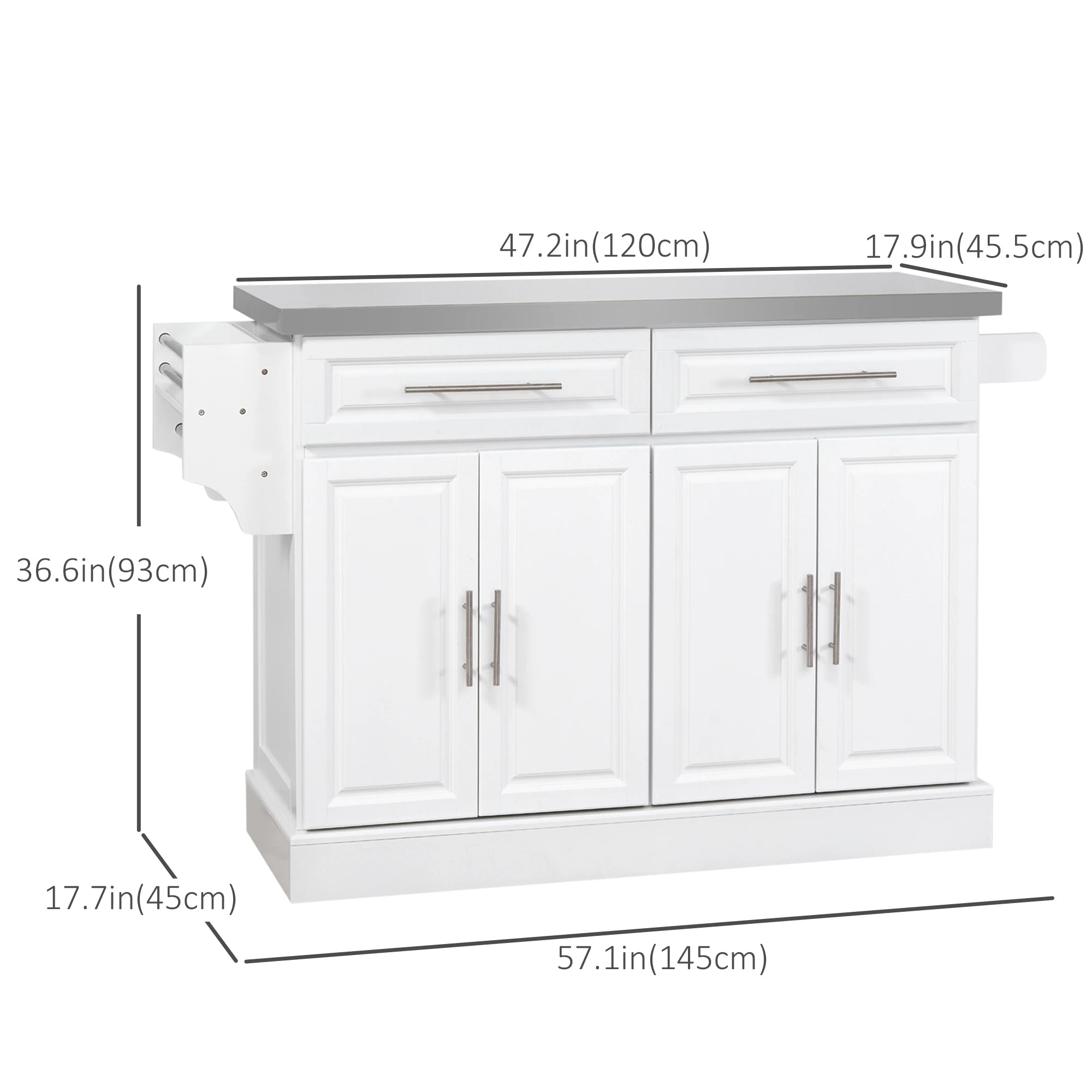Rolling Kitchen Island with Storage, Stainless Steel Top, Drawers, Cabinets Kitchen Islands & Kitchen Carts at Gallery Canada