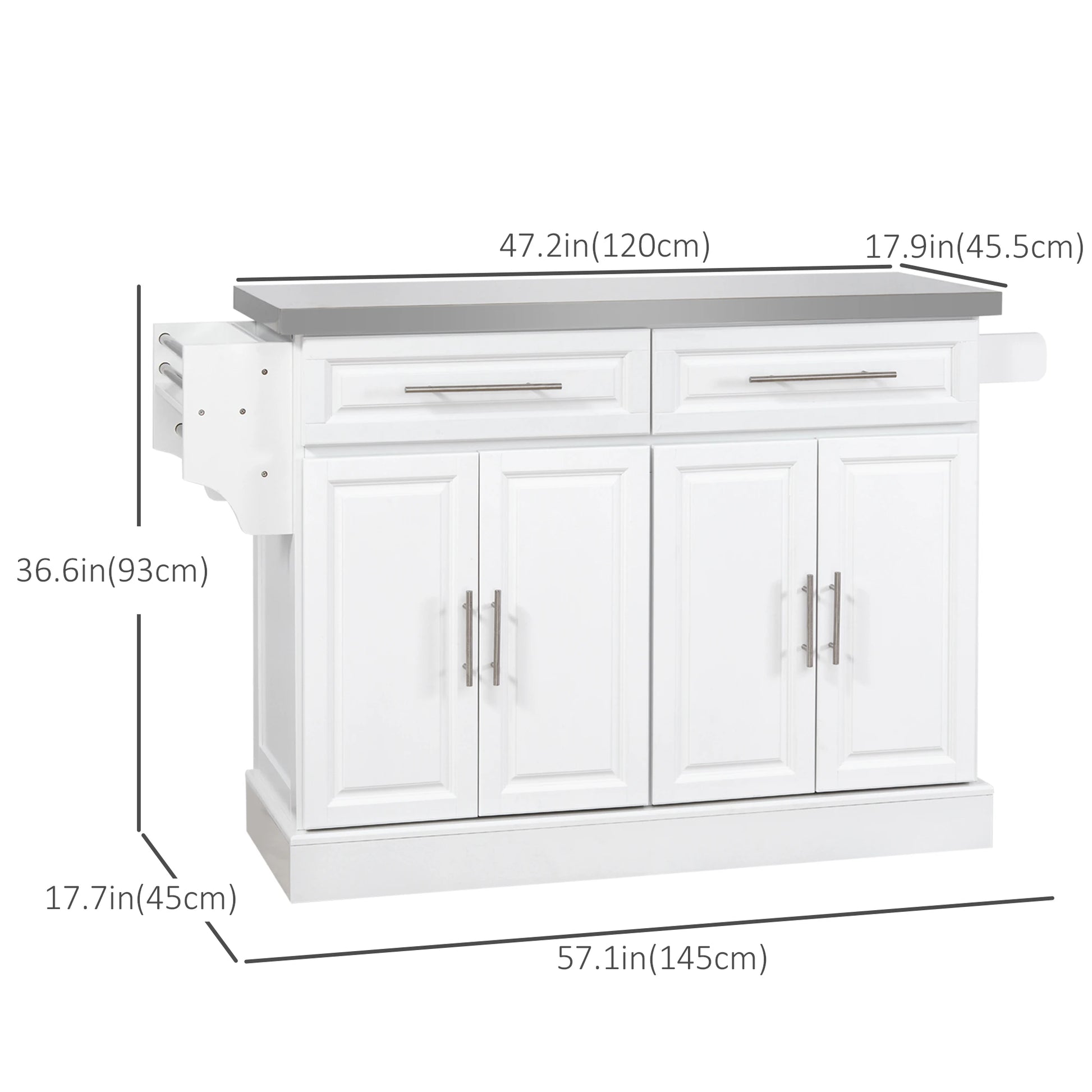 Rolling Kitchen Island with Storage, Stainless Steel Top, Drawers, Cabinets Kitchen Islands & Kitchen Carts at Gallery Canada